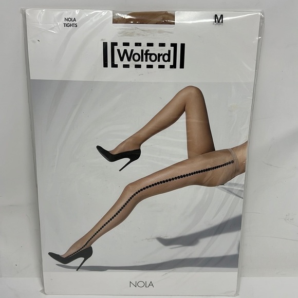 Wolford Nola Sz M Side Polka Dots Black on Sheer New - Picture 1 of 2